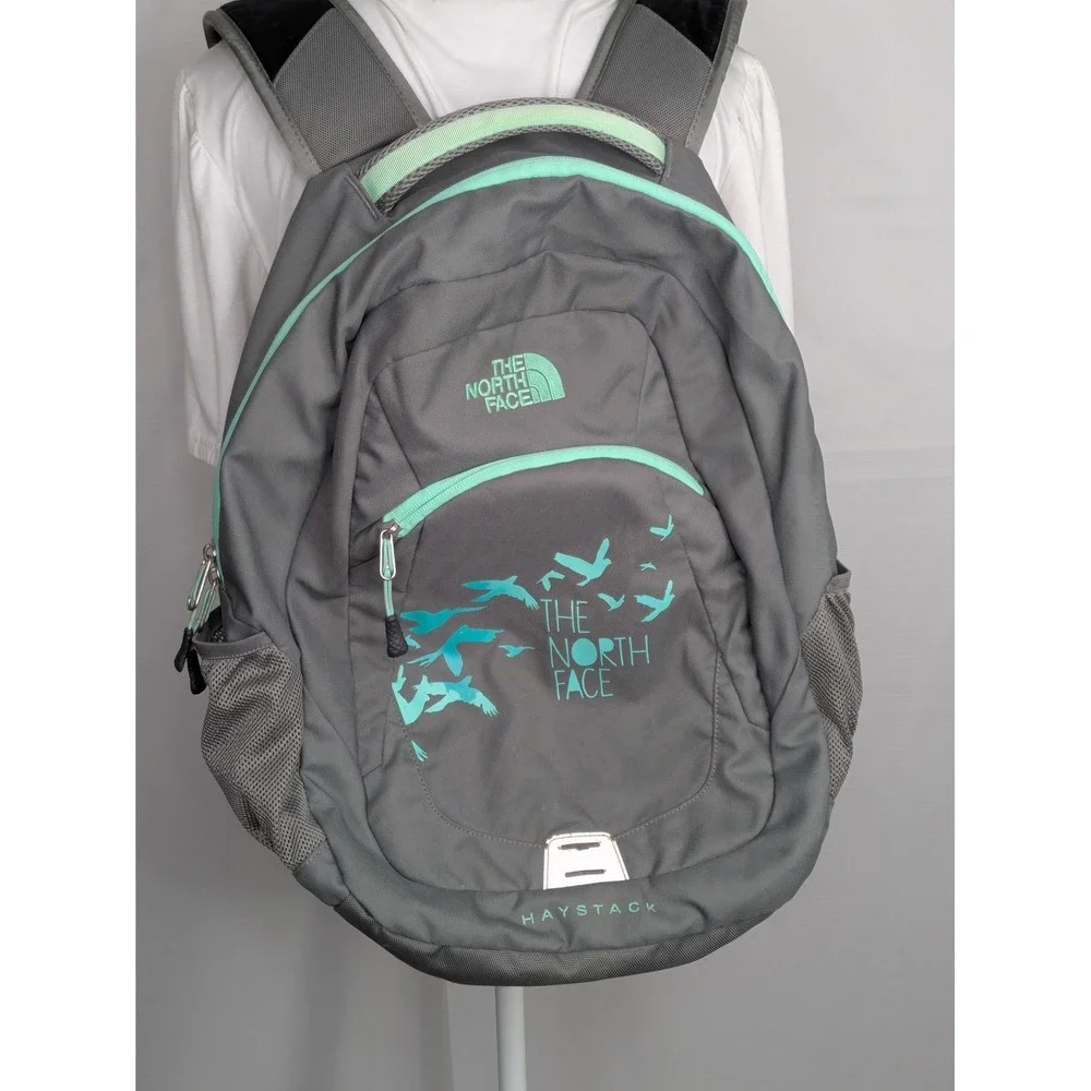 The North Face Haystack Backpack Gray Teal Laptop School Travel 21x15x6.5